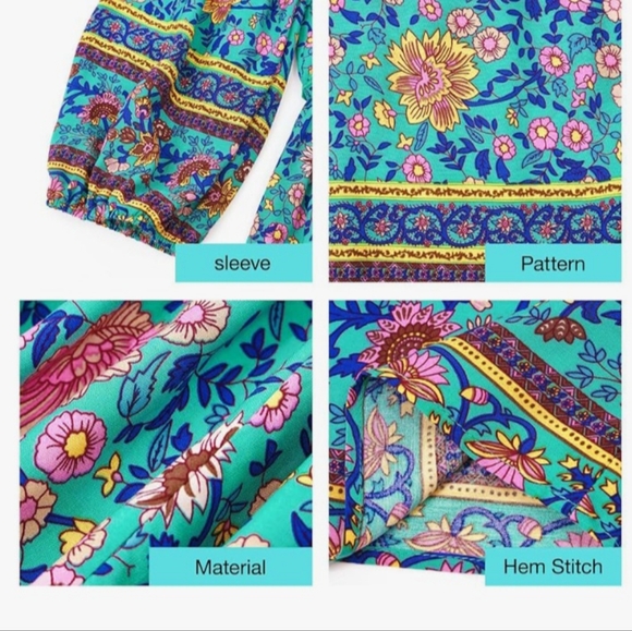 BOHEMIAN STYLE BABYDOLL Yellow & Blue Tiered Mini Dress with V-Neck NWOT SIZE S - Picture 8 of 9